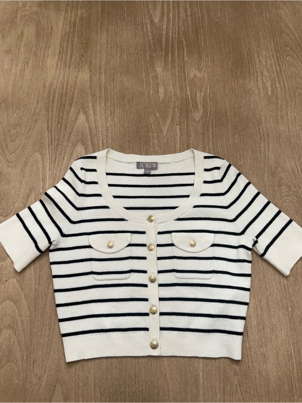 J.Crew Striped Cropped Short-Sleeve Cardigan Sweater Tee – Size small - Picture 2 of 8